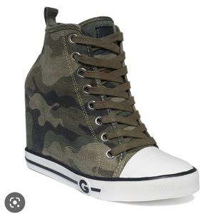 G by Guess camo wedge sneakers size 6.5